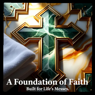 Elegance in Stone Golden-Framed Marble Cross Ceramic Tile