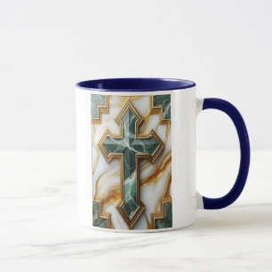 Elegance in Stone Golden-Framed Marble Cross Mug