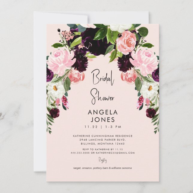 Elegance in the Air Blush Floral Bridal Shower Invitation (Front)