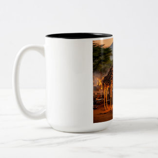 Elegance in the Wild: Majestic Giraffe Silhouette. Two-Tone Coffee Mug