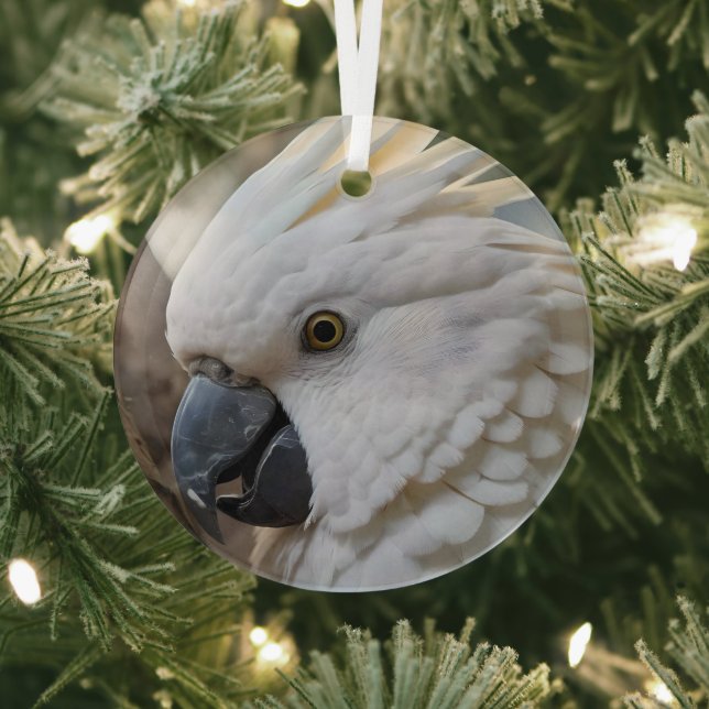 Elegance in White: The Majestic Aussie Cockatoo Glass Tree Decoration (Insitu)