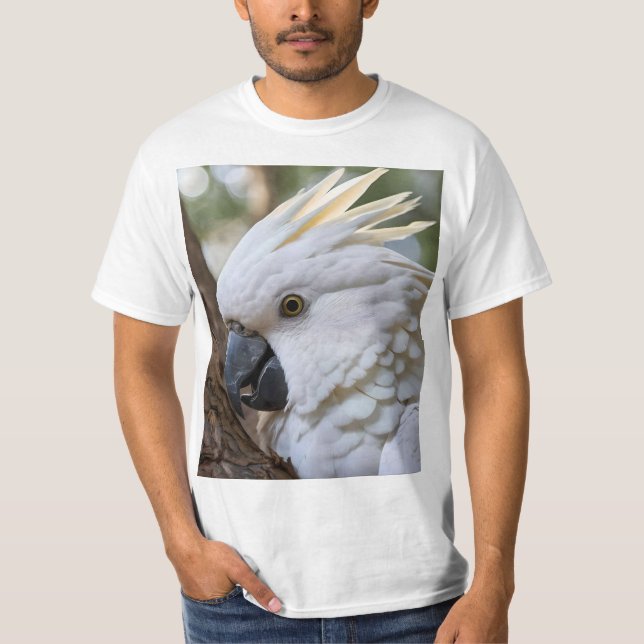 Elegance in White: The Majestic Aussie Cockatoo T-Shirt (Front)