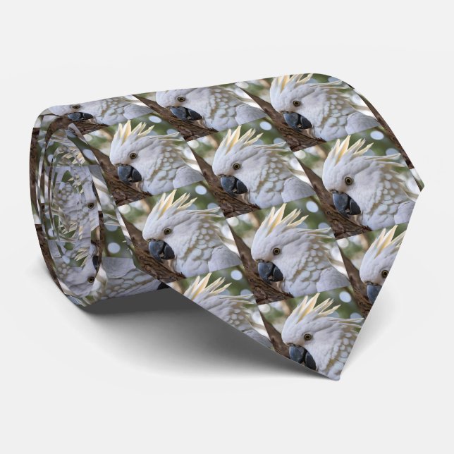 Elegance in White: The Majestic Aussie Cockatoo Tie (Rolled)