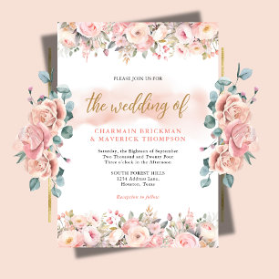 Elegance minimalist Pink Floral Frame Wedding Invitation