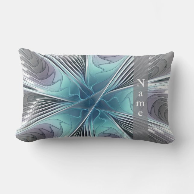 Elegance Modern Art Blue Grey White Flower Name Lumbar Cushion (Front)