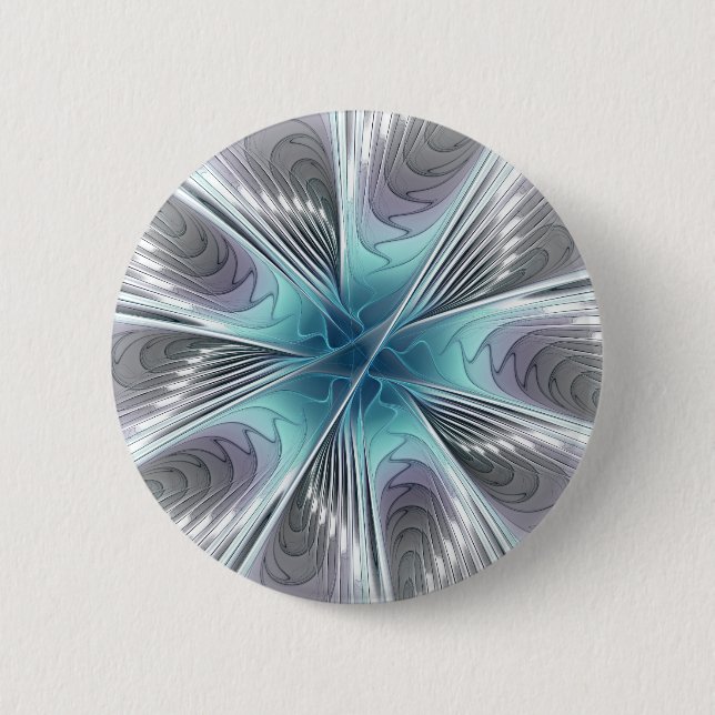 Elegance Modern Blue Gray White Fractal Art Flower 6 Cm Round Badge (Front)