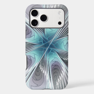 Elegance Modern Blue Grey White Fractal Art Flower