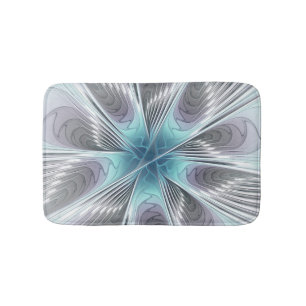 Elegance Modern Blue Grey White Fractal Art Flower Bath Mat