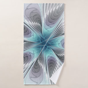 Elegance Modern Blue Grey White Fractal Art Flower Bath Towel