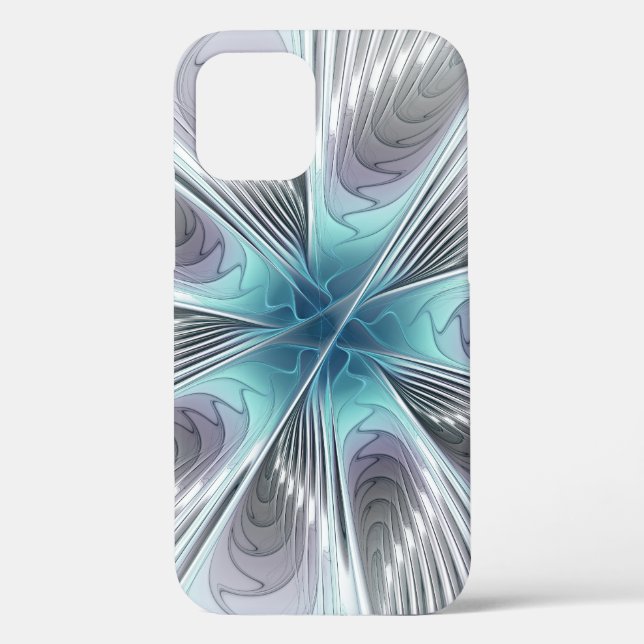 Elegance Modern Blue Grey White Fractal Art Flower Case-Mate iPhone Case (Back)