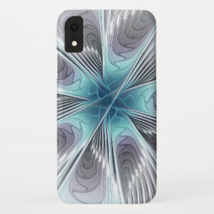 Elegance Modern Blue Grey White Fractal Art Flower iPhone XR Case