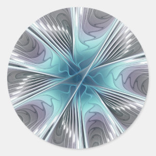 Elegance Modern Blue Grey White Fractal Art Flower Classic Round Sticker