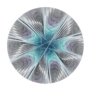 Elegance Modern Blue Grey White Fractal Art Flower Cutting Board