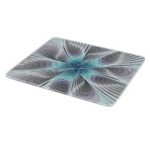 Elegance Modern Blue Grey White Fractal Art Flower Cutting Board