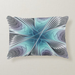 Elegance Modern Blue Grey White Fractal Art Flower Decorative Cushion