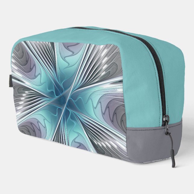 Elegance Modern Blue Grey White Fractal Art Flower Dopp Kit (Right Corner)