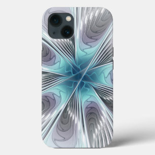 Elegance Modern Blue Grey White Fractal Art Flower iPhone Case