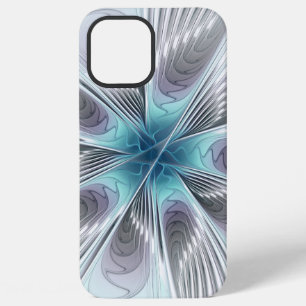 Elegance Modern Blue Grey White Fractal Art Flower iPhone 12 Pro Max Case