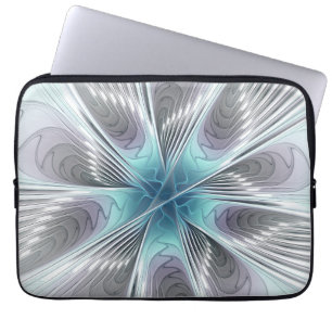 Elegance Modern Blue Grey White Fractal Art Flower Laptop Sleeve