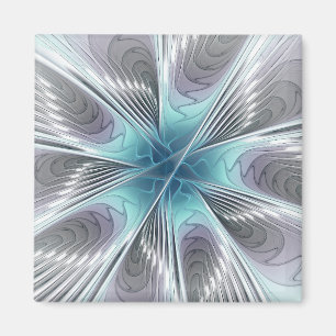 Elegance Modern Blue Grey White Fractal Art Flower Magnet