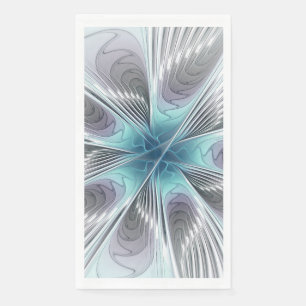 Elegance Modern Blue Grey White Fractal Art Flower Napkin