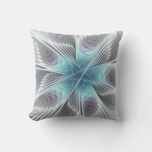Elegance Modern Blue Grey White Fractal Art Flower Outdoor Cushion
