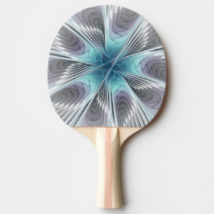 Elegance Modern Blue Grey White Fractal Art Flower Ping Pong Paddle