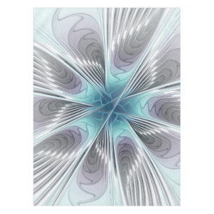 Elegance Modern Blue Grey White Fractal Art Flower Tablecloth