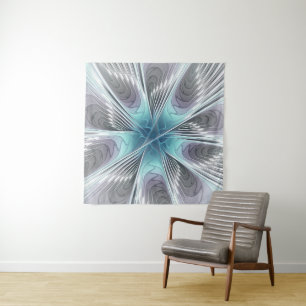 Elegance Modern Blue Grey White Fractal Art Flower Tapestry
