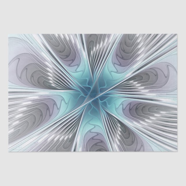 Elegance Modern Blue Grey White Fractal Art Flower Tissue Paper (Front)
