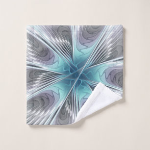 Elegance Modern Blue Grey White Fractal Art Flower Wash Cloth