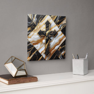 Elegance Monochrome Ceramic pattern Gilded Touches Square Wall Clock