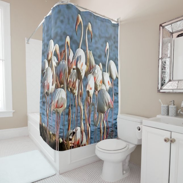 Elegance Of Artistic Pink Flamingos Shower Curtain (In Situ)