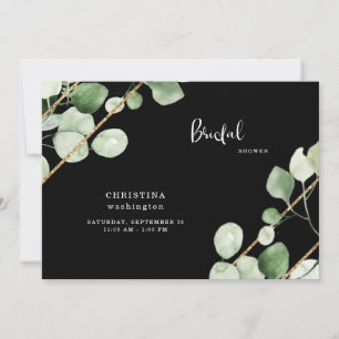 Elegance of Gold & Black Eucalyptus Bridal Shower Invitation