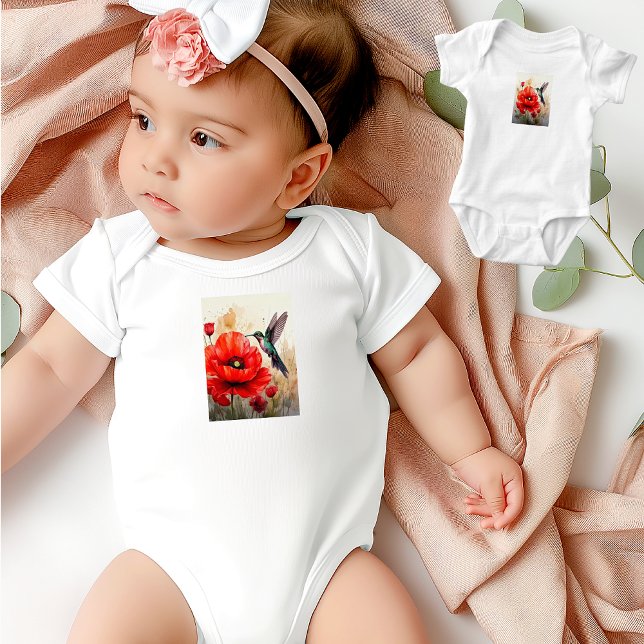 Elegance of Nature: Poppy and Hummingbird Harmony Baby Bodysuit (.)