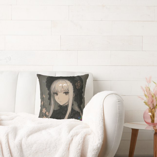 Elegance of the Midnight Blossom Maiden Cushion (Couch)