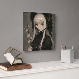 Elegance of the Midnight Blossom Maiden Premium Square Wall Clock