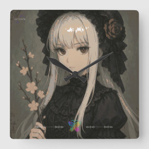 Elegance of the Midnight Blossom Maiden Premium Square Wall Clock