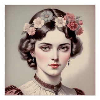 Elegance of yesteryear, beauty with crowned flower poster