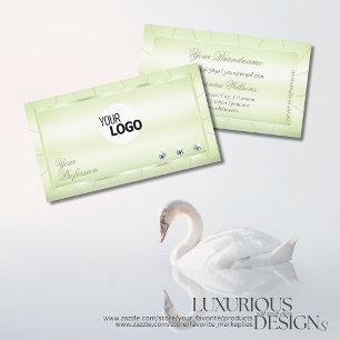 Elegance Pastel Green with Diamonds and Logo Luxe Business Card