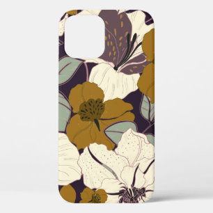 Elegance pattern with flowers and leaf. Floral vin iPhone 12 Case