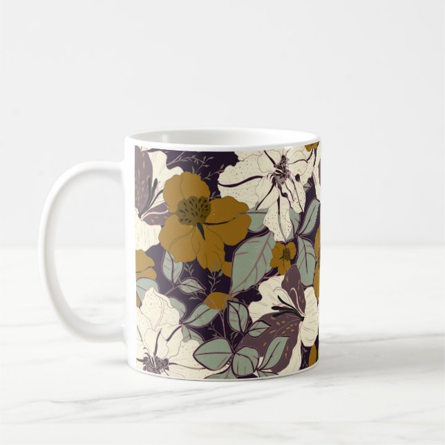 Elegance pattern with flowers and leaf. Floral vin Coffee Mug (Left)