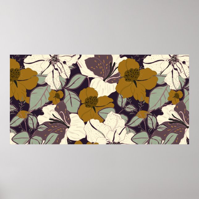Elegance pattern with flowers and leaf. Floral vin Poster (Front)