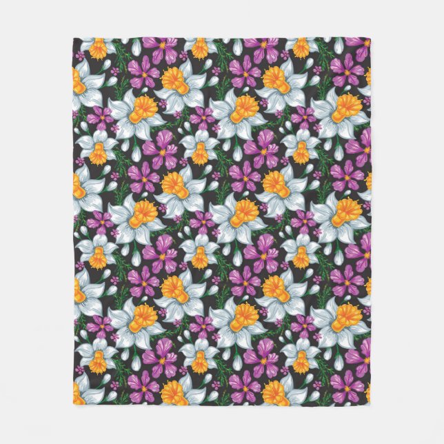 Elegance pattern with narcissus flowers 2 fleece blanket (Front)