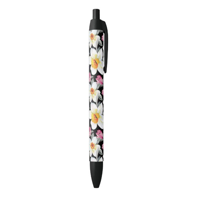 Elegance pattern with narcissus flowers black ink pen (Bottom (Vertical))