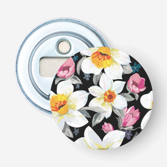 Elegance pattern with narcissus flowers bottle opener (Front)