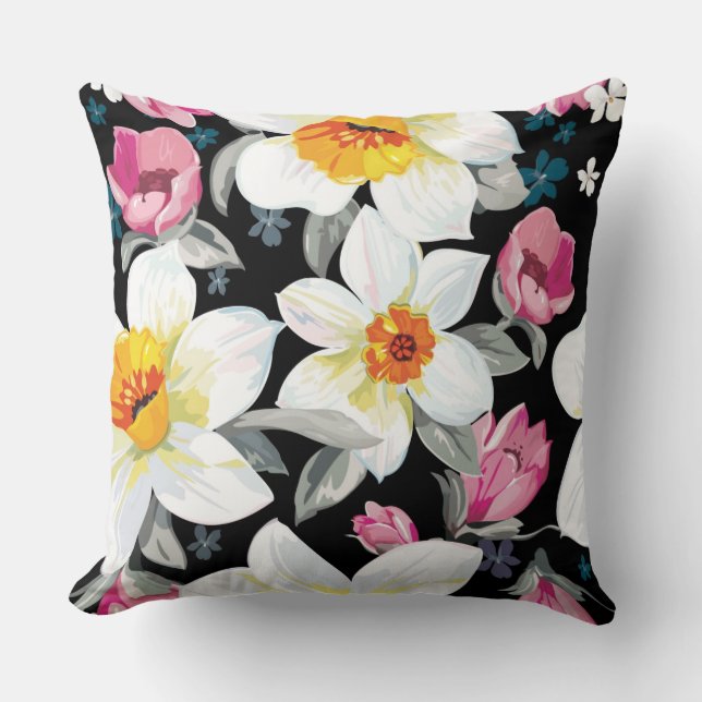 Elegance pattern with narcissus flowers cushion (Front)