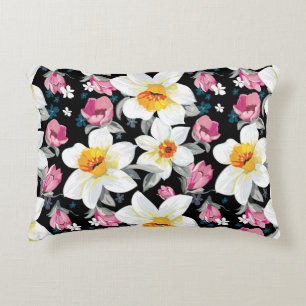 Elegance pattern with narcissus flowers decorative cushion