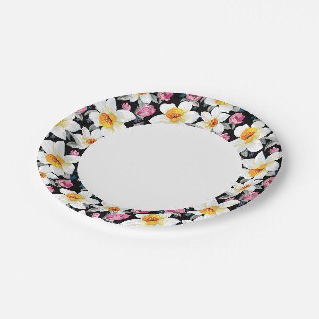 Elegance pattern with narcissus flowers paper plate (Angled)