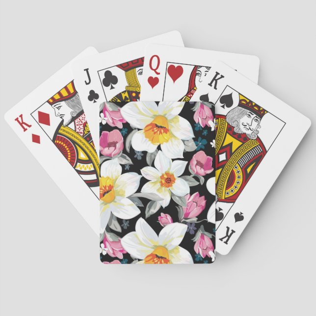 Elegance pattern with narcissus flowers playing cards (Back)